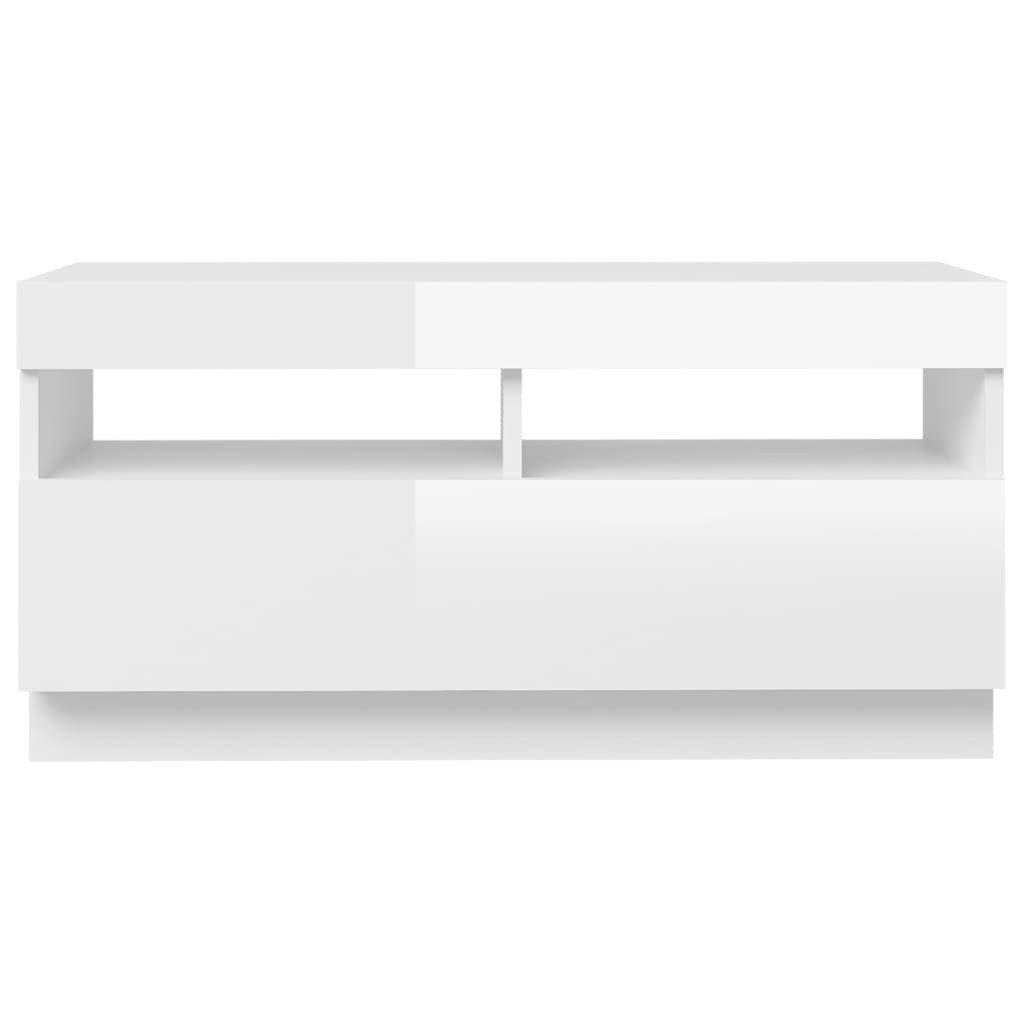TV-taso LED-valoilla korkeakiilto valkoinen 80x35x40 cm - Sisustajankoti.fi