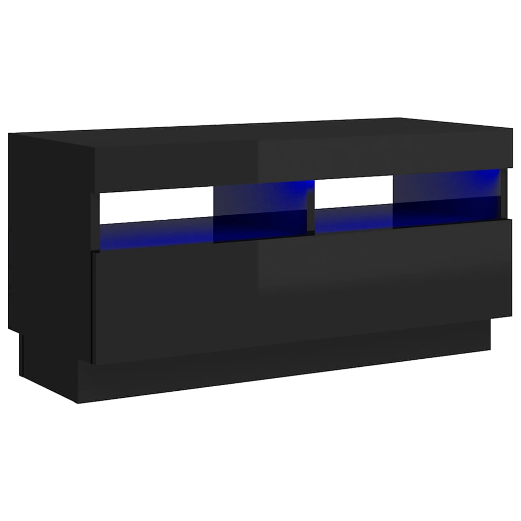 TV-taso LED-valoilla korkeakiilto musta 80x35x40 cm - Sisustajankoti.fi