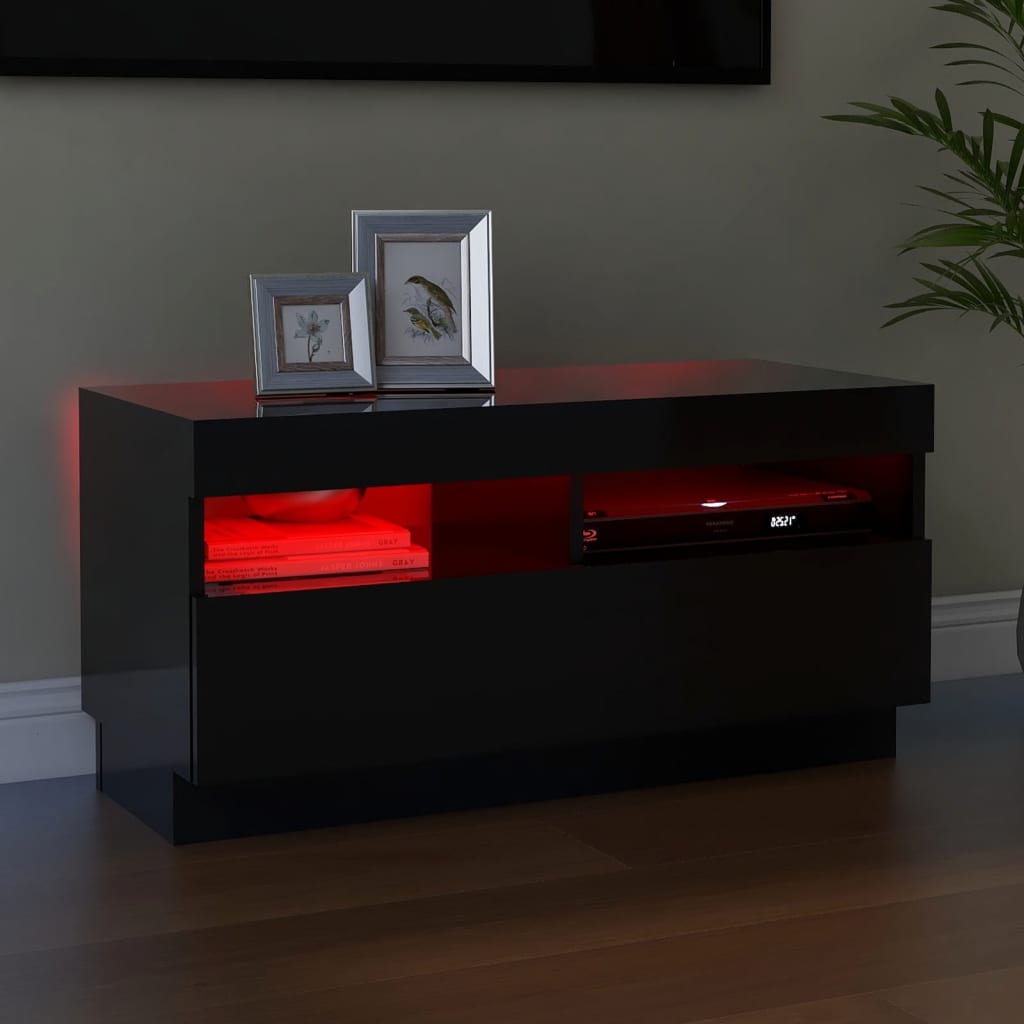 TV-taso LED-valoilla korkeakiilto musta 80x35x40 cm - Sisustajankoti.fi