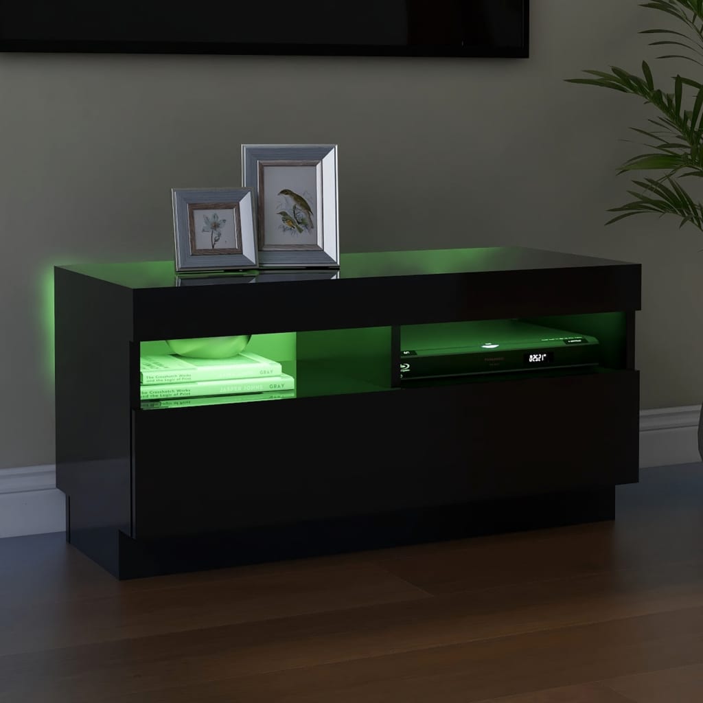 TV-taso LED-valoilla korkeakiilto musta 80x35x40 cm - Sisustajankoti.fi