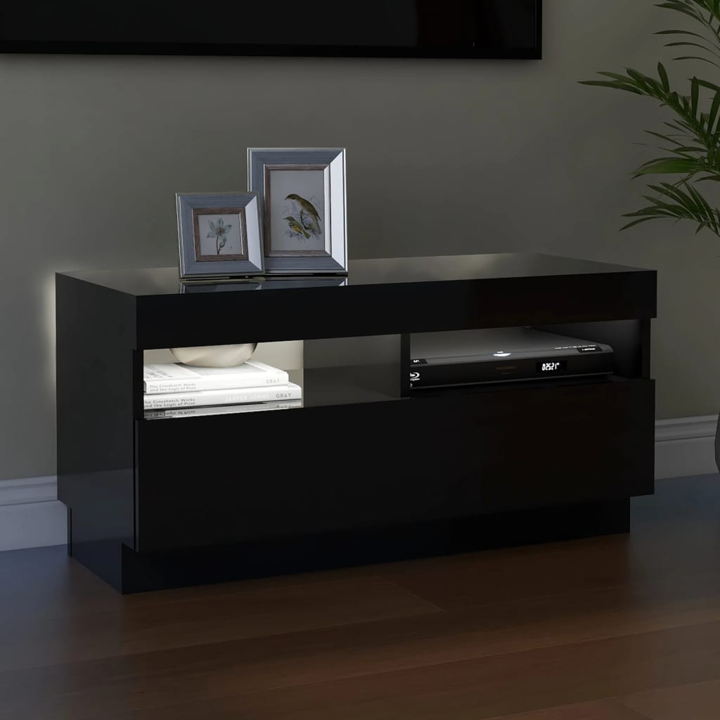 TV-taso LED-valoilla korkeakiilto musta 80x35x40 cm - Sisustajankoti.fi