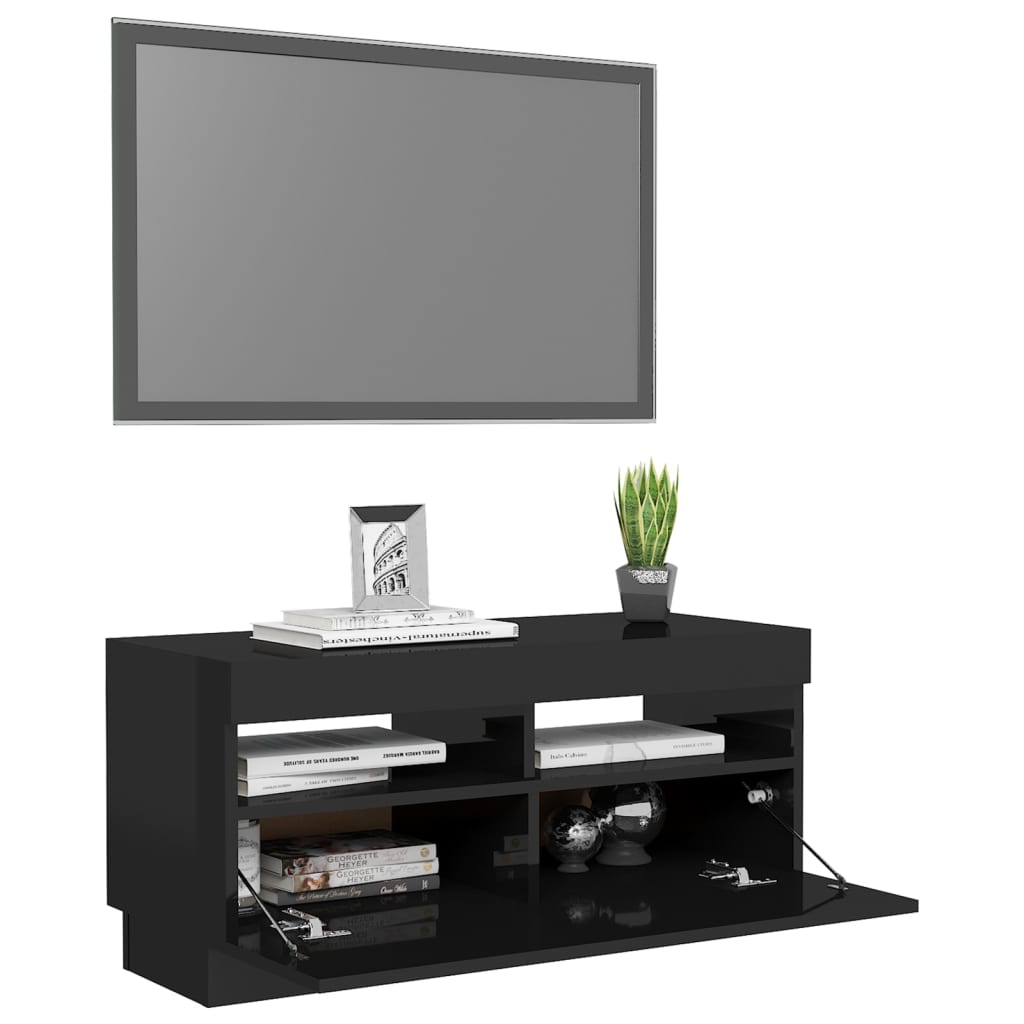 TV-taso LED-valoilla korkeakiilto musta 80x35x40 cm - Sisustajankoti.fi