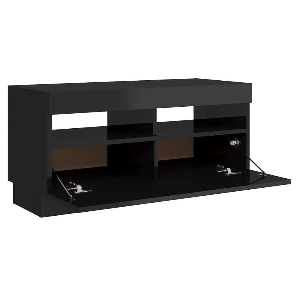 TV-taso LED-valoilla korkeakiilto musta 80x35x40 cm - Sisustajankoti.fi