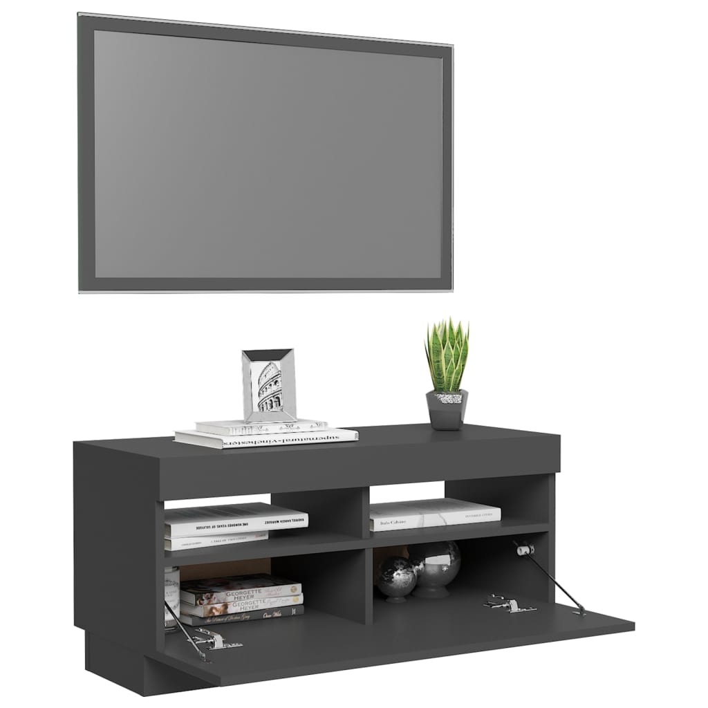 TV-taso LED-valoilla korkeakiilto harmaa 80x35x40 cm - Sisustajankoti.fi