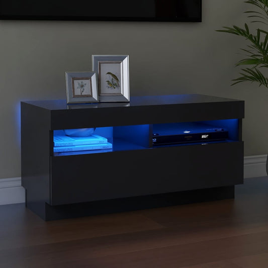 TV-taso LED-valoilla korkeakiilto harmaa 80x35x40 cm - Sisustajankoti.fi