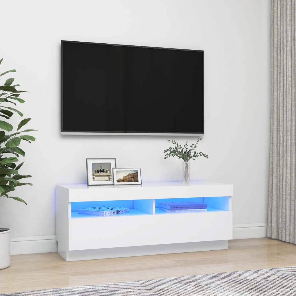 TV-taso LED-valoilla valkoinen 100x35x40 cm - Sisustajankoti.fi