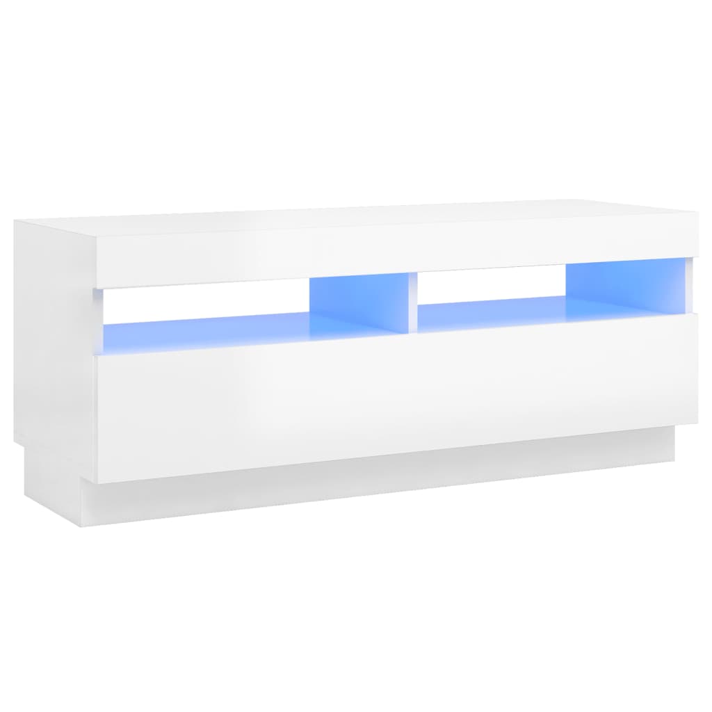 TV-taso LED-valoilla korkeakiilto valkoinen 100x35x40 cm - Sisustajankoti.fi
