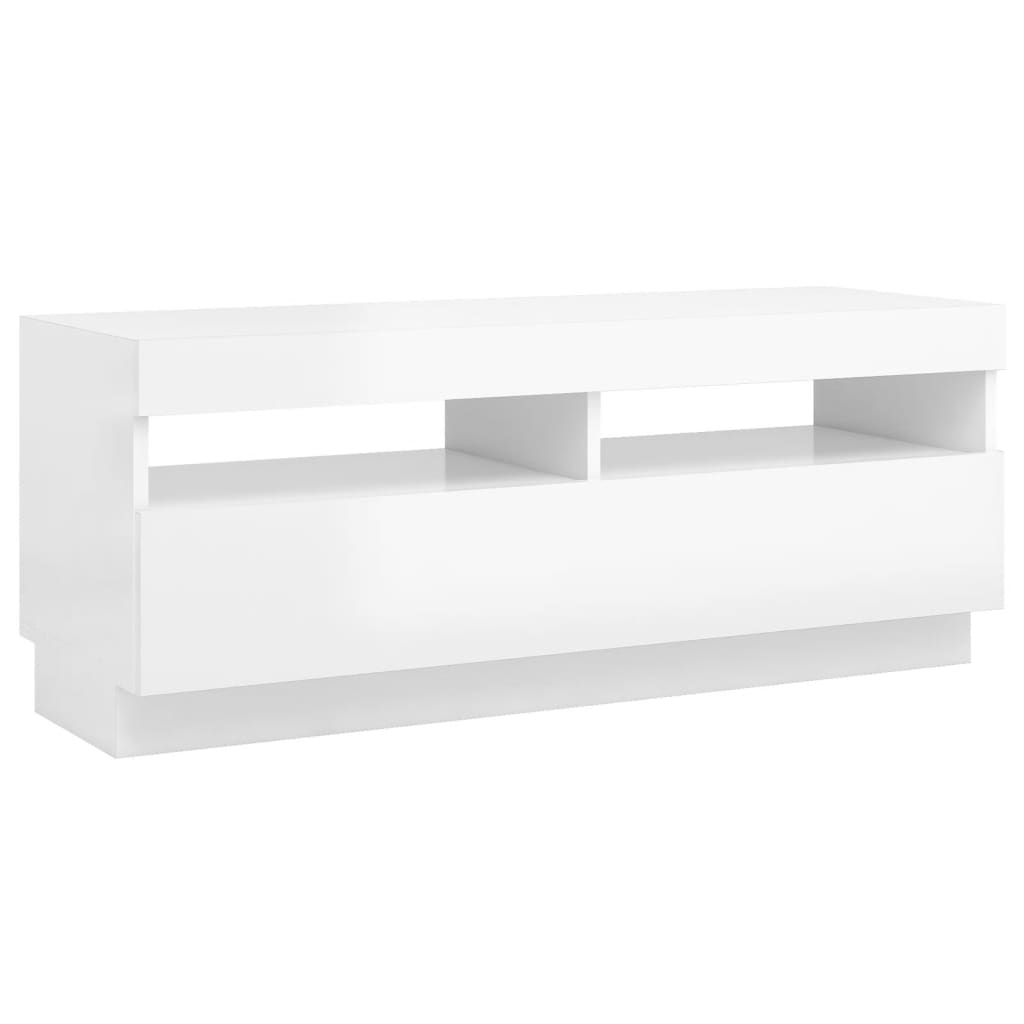 TV-taso LED-valoilla korkeakiilto valkoinen 100x35x40 cm - Sisustajankoti.fi