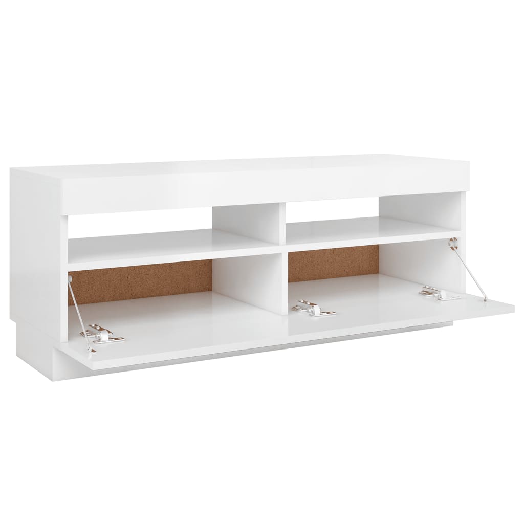 TV-taso LED-valoilla korkeakiilto valkoinen 100x35x40 cm - Sisustajankoti.fi