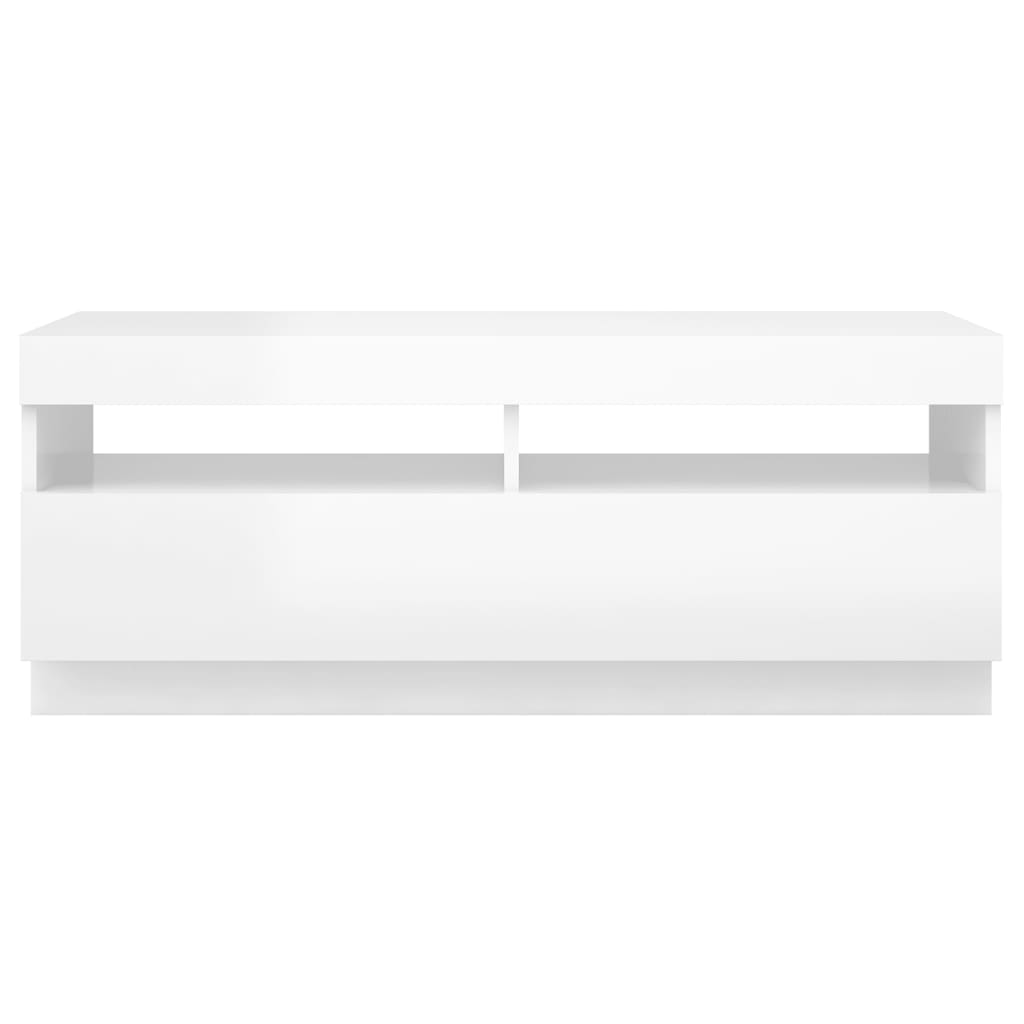 TV-taso LED-valoilla korkeakiilto valkoinen 100x35x40 cm - Sisustajankoti.fi