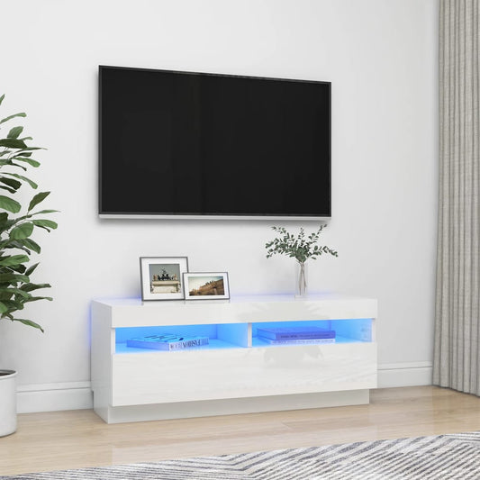 TV-taso LED-valoilla korkeakiilto valkoinen 100x35x40 cm - Sisustajankoti.fi