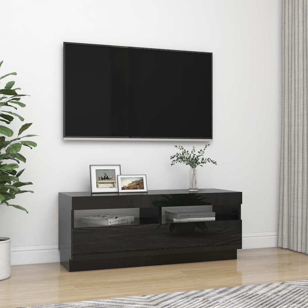 TV-taso LED-valoilla korkeakiilto musta 100x35x40 cm - Sisustajankoti.fi