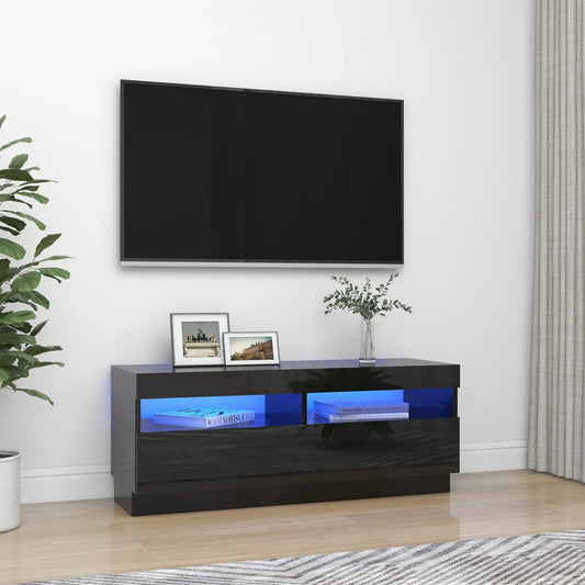 TV-taso LED-valoilla korkeakiilto musta 100x35x40 cm - Sisustajankoti.fi