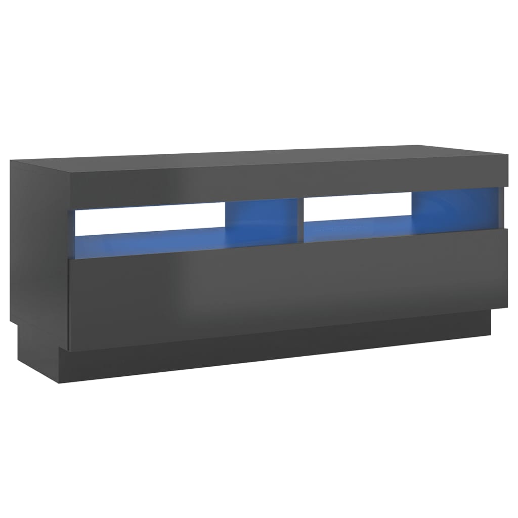 TV-taso LED-valoilla korkeakiilto harmaa 100x35x40 cm - Sisustajankoti.fi