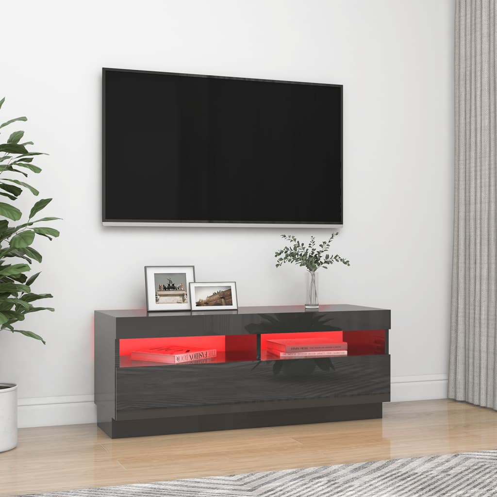 TV-taso LED-valoilla korkeakiilto harmaa 100x35x40 cm - Sisustajankoti.fi