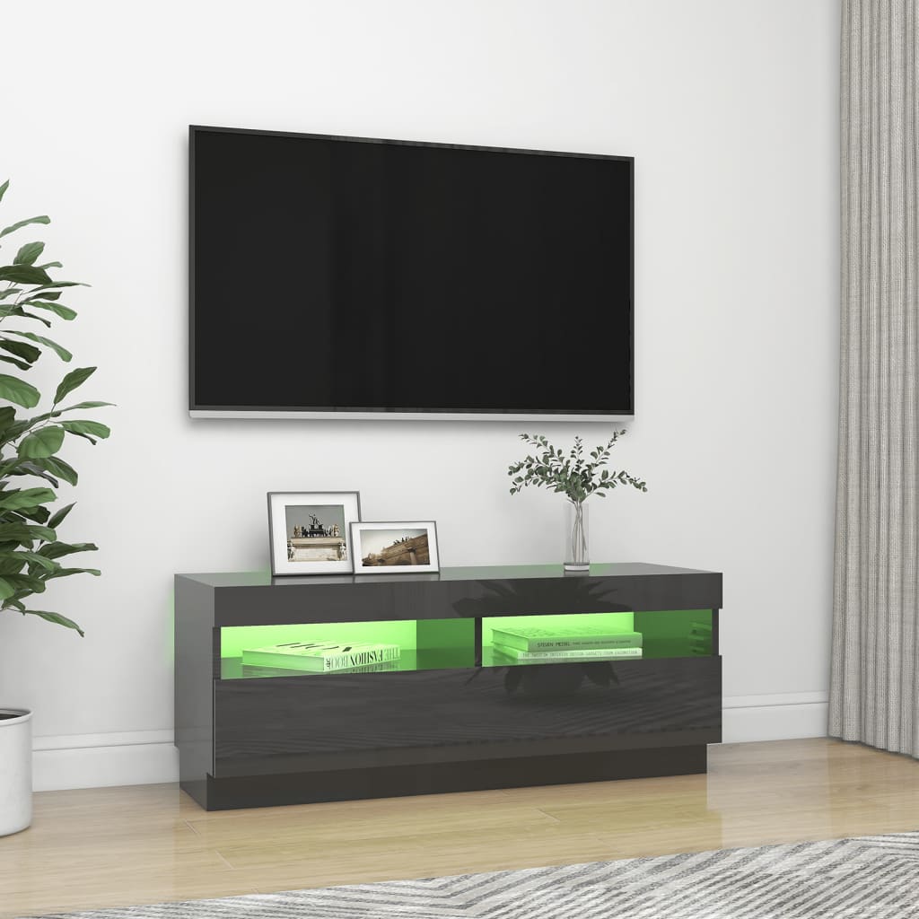 TV-taso LED-valoilla korkeakiilto harmaa 100x35x40 cm - Sisustajankoti.fi
