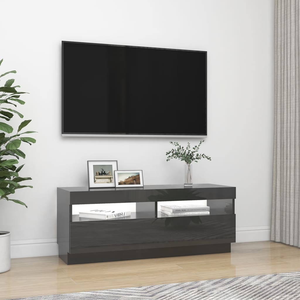 TV-taso LED-valoilla korkeakiilto harmaa 100x35x40 cm - Sisustajankoti.fi