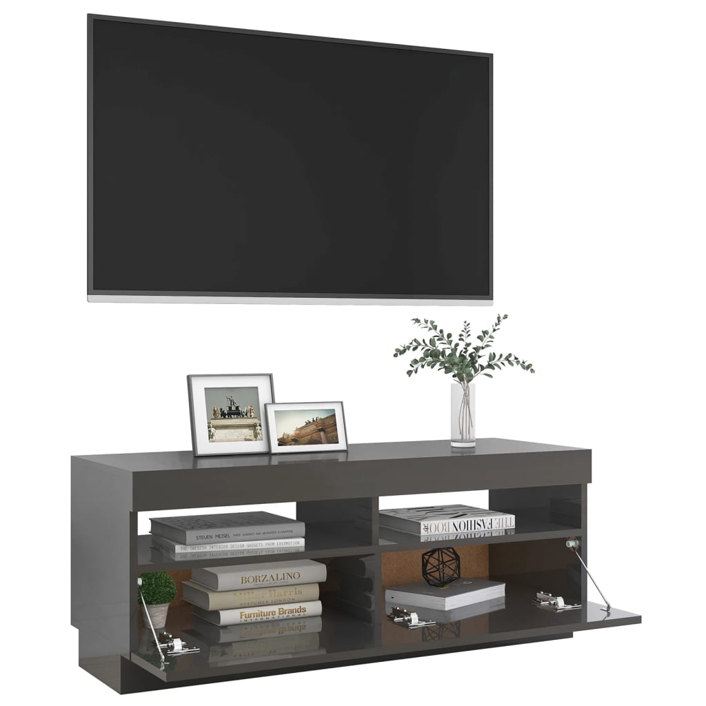 TV-taso LED-valoilla korkeakiilto harmaa 100x35x40 cm - Sisustajankoti.fi