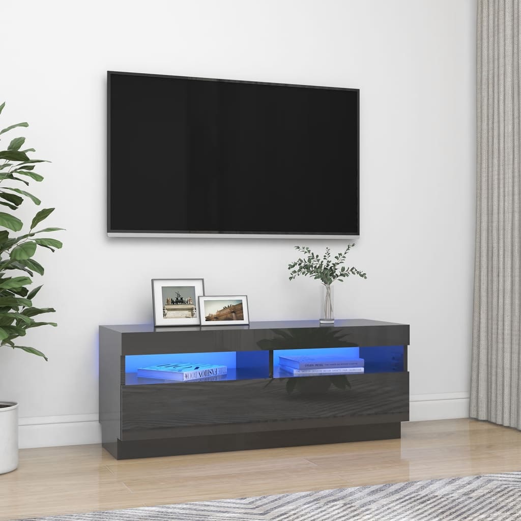 TV-taso LED-valoilla korkeakiilto harmaa 100x35x40 cm - Sisustajankoti.fi