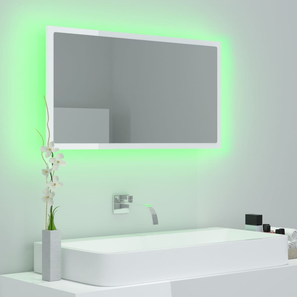 Kylpyhuonepeili LED korkeakiilto valk. 80x8,5x37 cm lastulevy - Sisustajankoti.fi