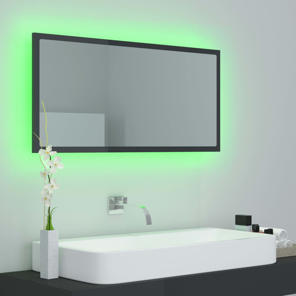 Kylpyhuonepeili LED korkeakiilto harmaa 90x8,5x37 cm - Sisustajankoti.fi