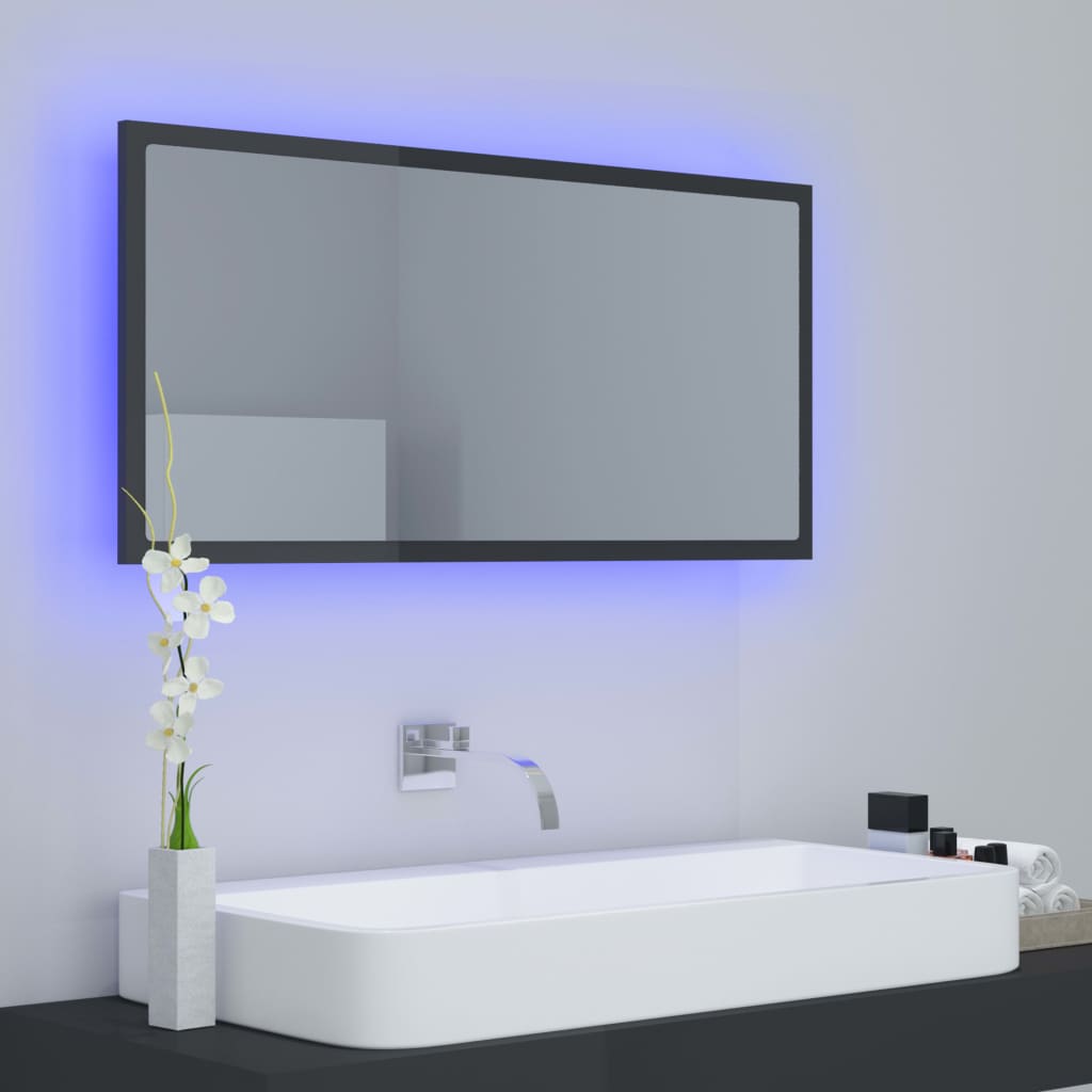 Kylpyhuonepeili LED korkeakiilto harmaa 90x8,5x37 cm - Sisustajankoti.fi