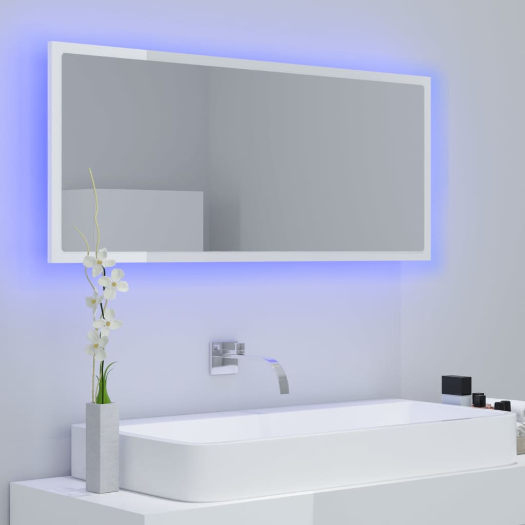 Kylpyhuonepeili LED korkeakiilto valk. 100x8,5x37 cm - Sisustajankoti.fi
