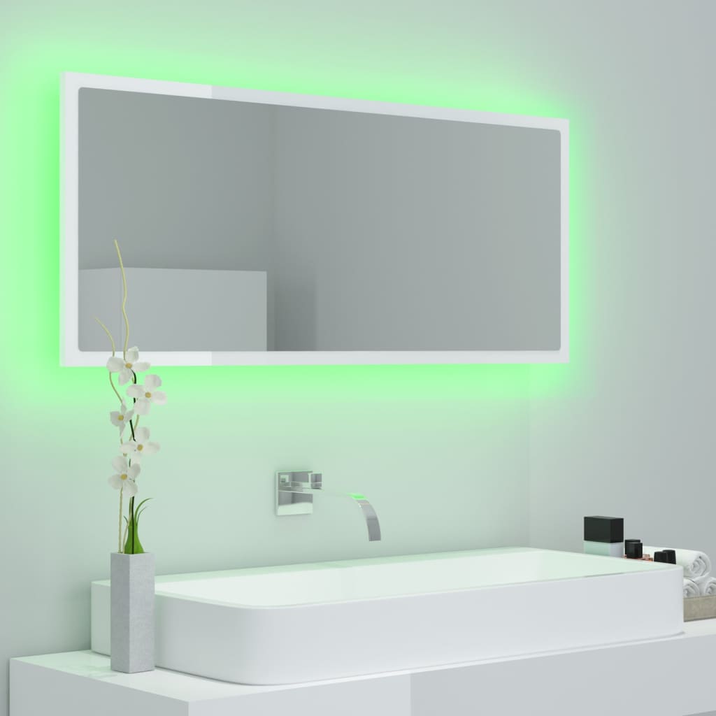 Kylpyhuonepeili LED korkeakiilto valk. 100x8,5x37 cm - Sisustajankoti.fi