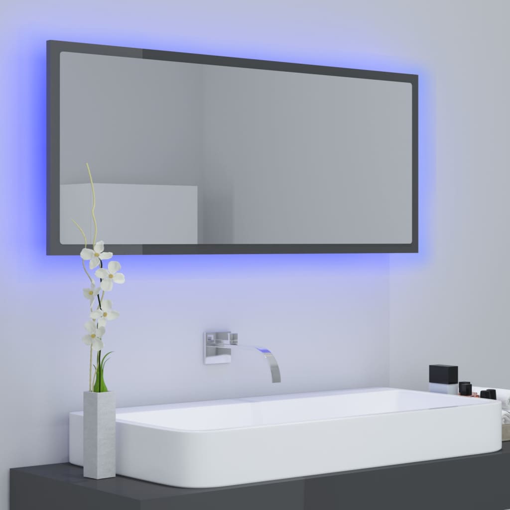 Kylpyhuonepeili LED korkeakiilto harmaa 100x8,5x37 cm - Sisustajankoti.fi