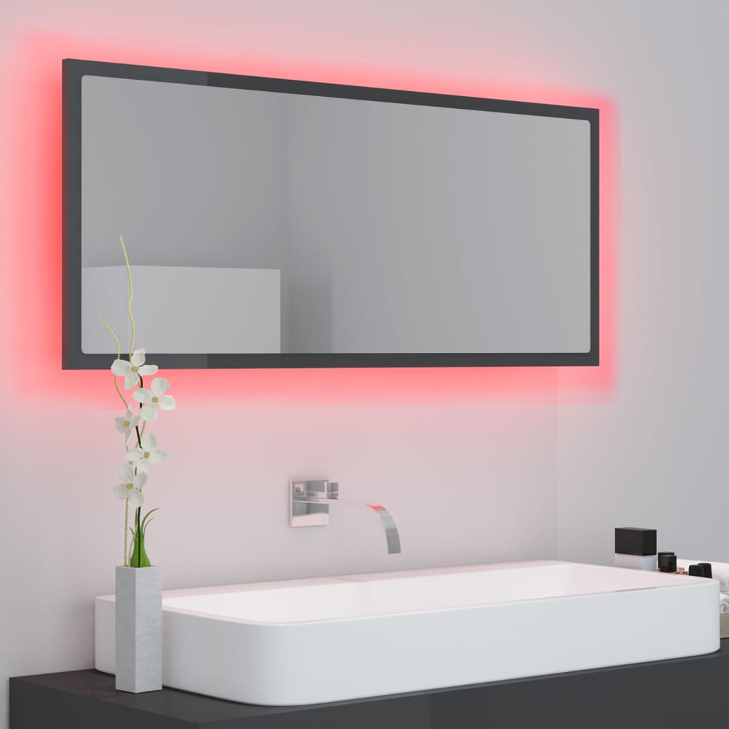 Kylpyhuonepeili LED korkeakiilto harmaa 100x8,5x37 cm - Sisustajankoti.fi