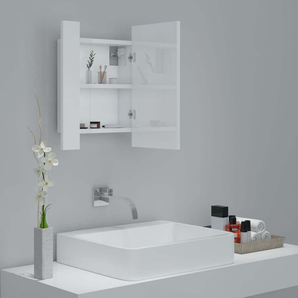 Kylpyhuoneen LED peilikaappi korkeakiilto valkoinen 40x12x45 cm - Sisustajankoti.fi