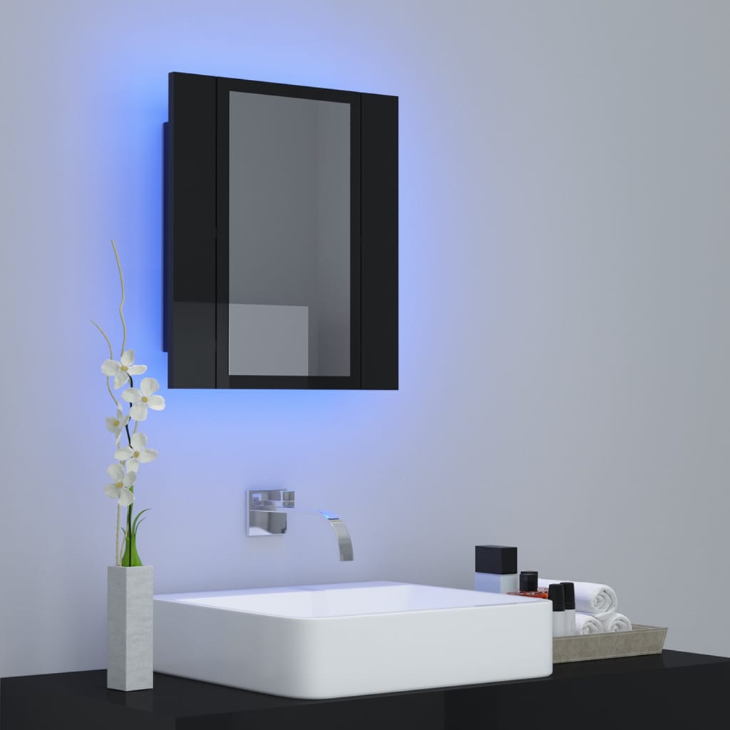 Kylpyhuoneen LED peilikaappi korkeakiilto musta 40x12x45 cm - Sisustajankoti.fi