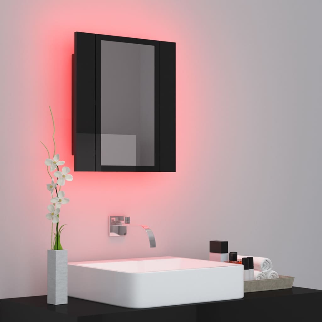 Kylpyhuoneen LED peilikaappi korkeakiilto musta 40x12x45 cm - Sisustajankoti.fi
