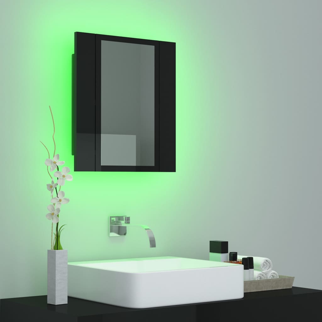 Kylpyhuoneen LED peilikaappi korkeakiilto musta 40x12x45 cm - Sisustajankoti.fi
