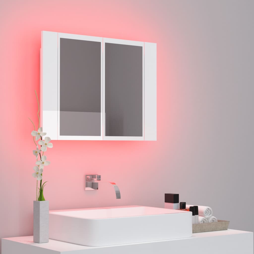 Kylpyhuoneen LED peilikaappi korkeakiilto valkoinen 60x12x45 cm - Sisustajankoti.fi