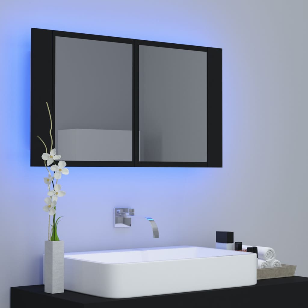 Kylpyhuoneen LED peilikaappi musta 80x12x45 cm - Sisustajankoti.fi