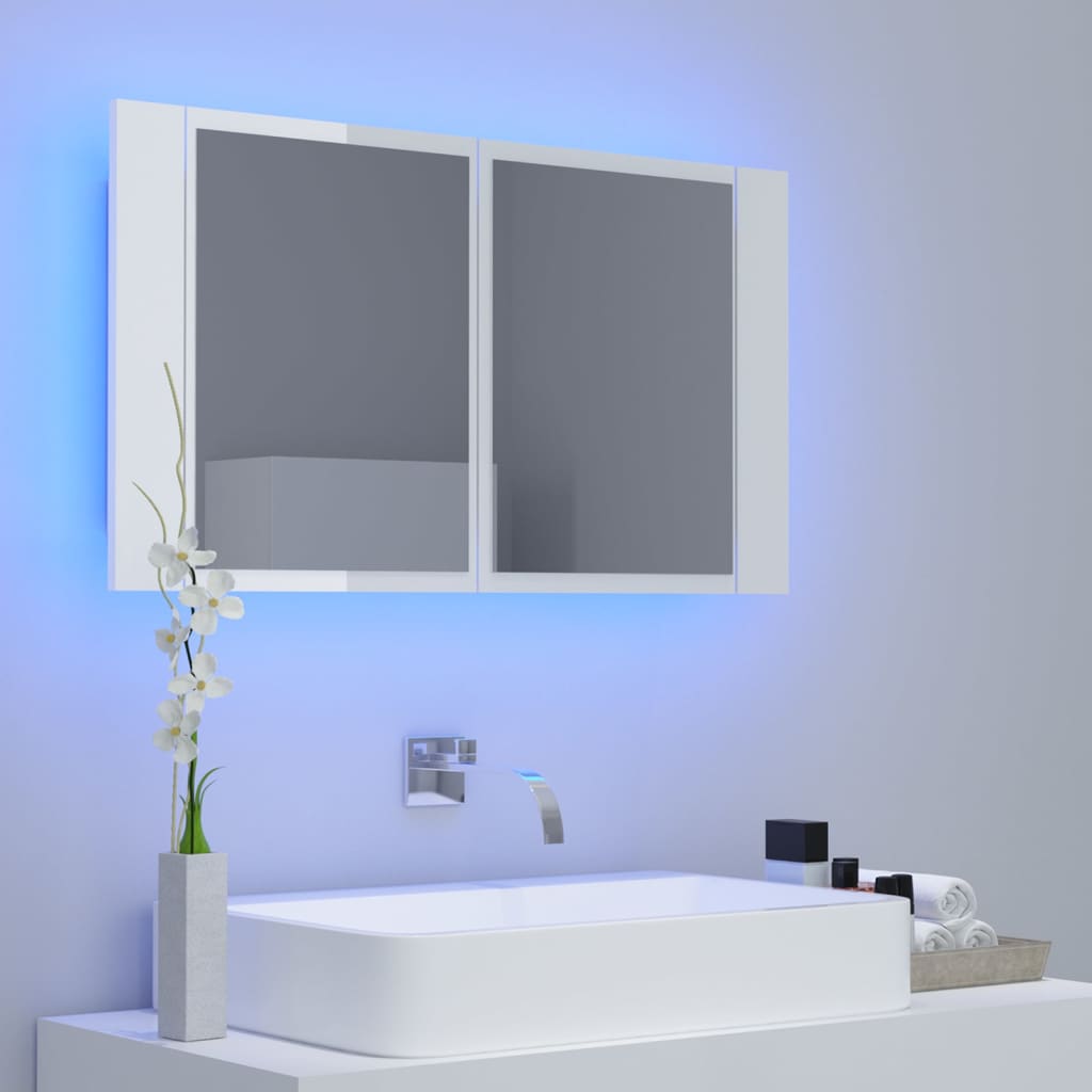 Kylpyhuoneen LED peilikaappi korkeakiilto valkoinen 80x12x45 cm - Sisustajankoti.fi