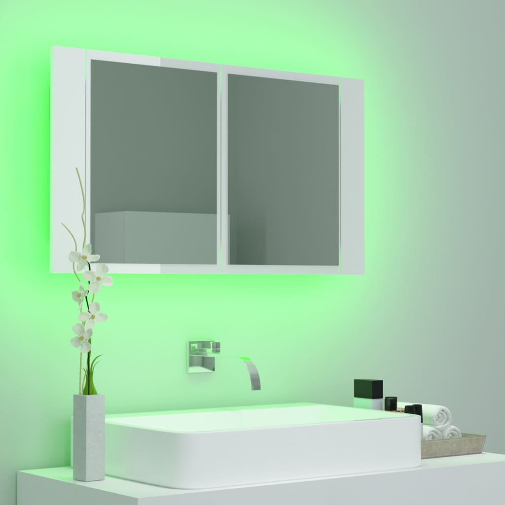 Kylpyhuoneen LED peilikaappi korkeakiilto valkoinen 80x12x45 cm - Sisustajankoti.fi