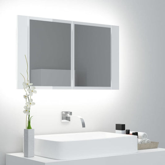 Kylpyhuoneen LED peilikaappi korkeakiilto valkoinen 80x12x45 cm - Sisustajankoti.fi