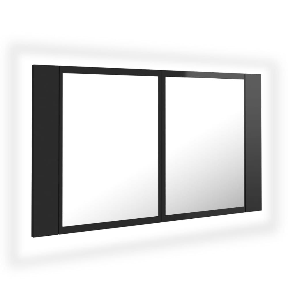 Kylpyhuoneen LED peilikaappi korkeakiilto musta 80x12x45 cm - Sisustajankoti.fi