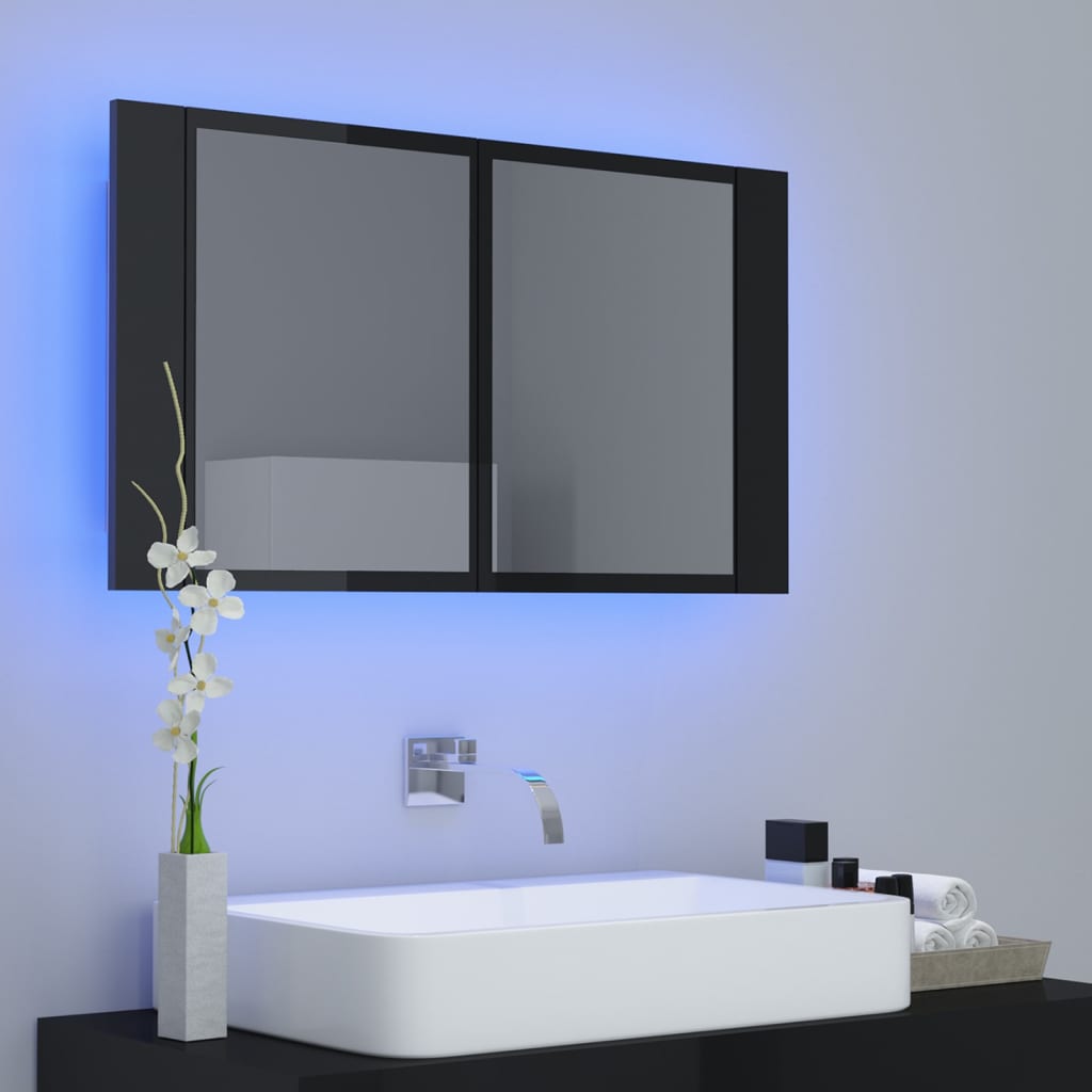 Kylpyhuoneen LED peilikaappi korkeakiilto musta 80x12x45 cm - Sisustajankoti.fi
