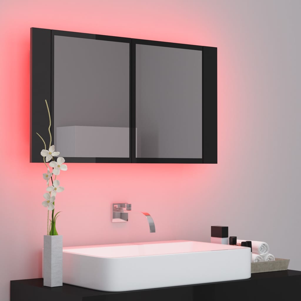 Kylpyhuoneen LED peilikaappi korkeakiilto musta 80x12x45 cm - Sisustajankoti.fi