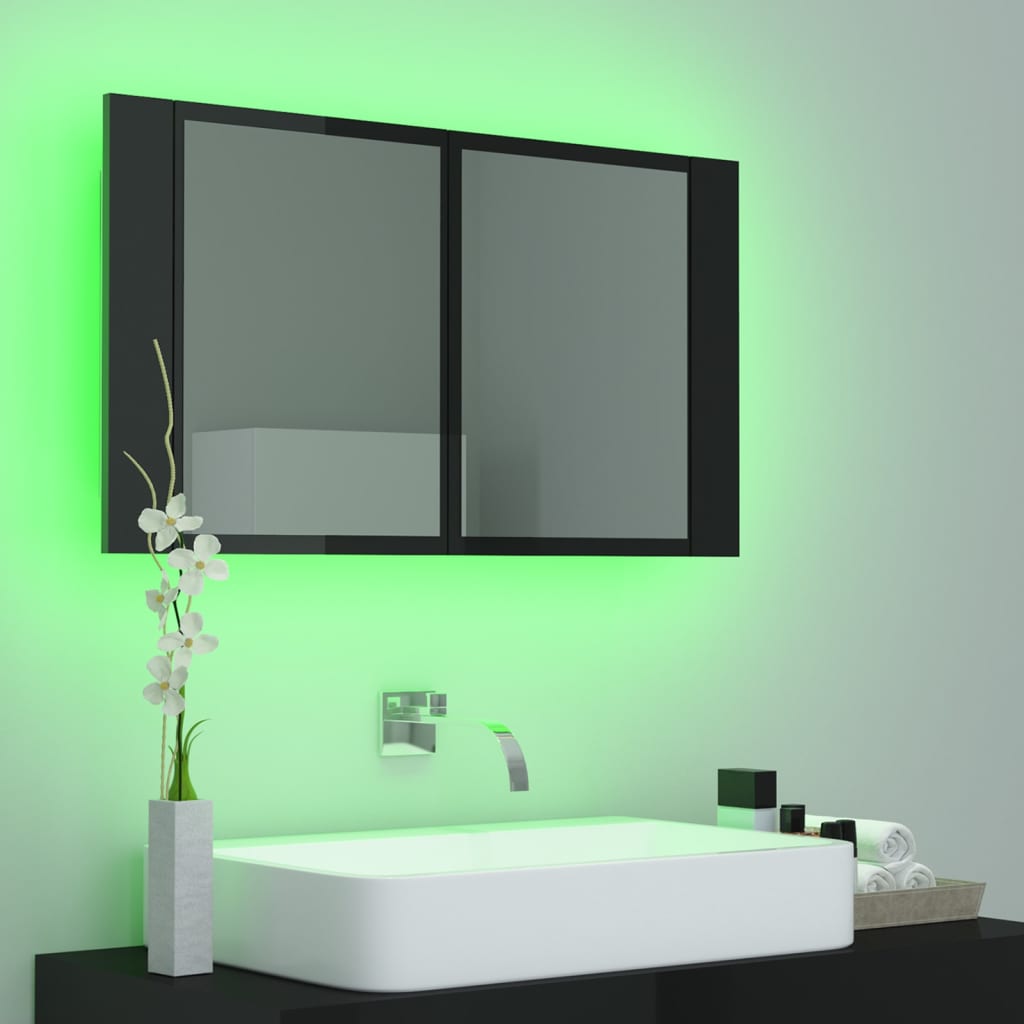 Kylpyhuoneen LED peilikaappi korkeakiilto musta 80x12x45 cm - Sisustajankoti.fi