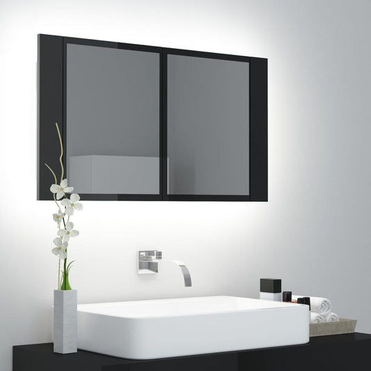 Kylpyhuoneen LED peilikaappi korkeakiilto musta 80x12x45 cm - Sisustajankoti.fi