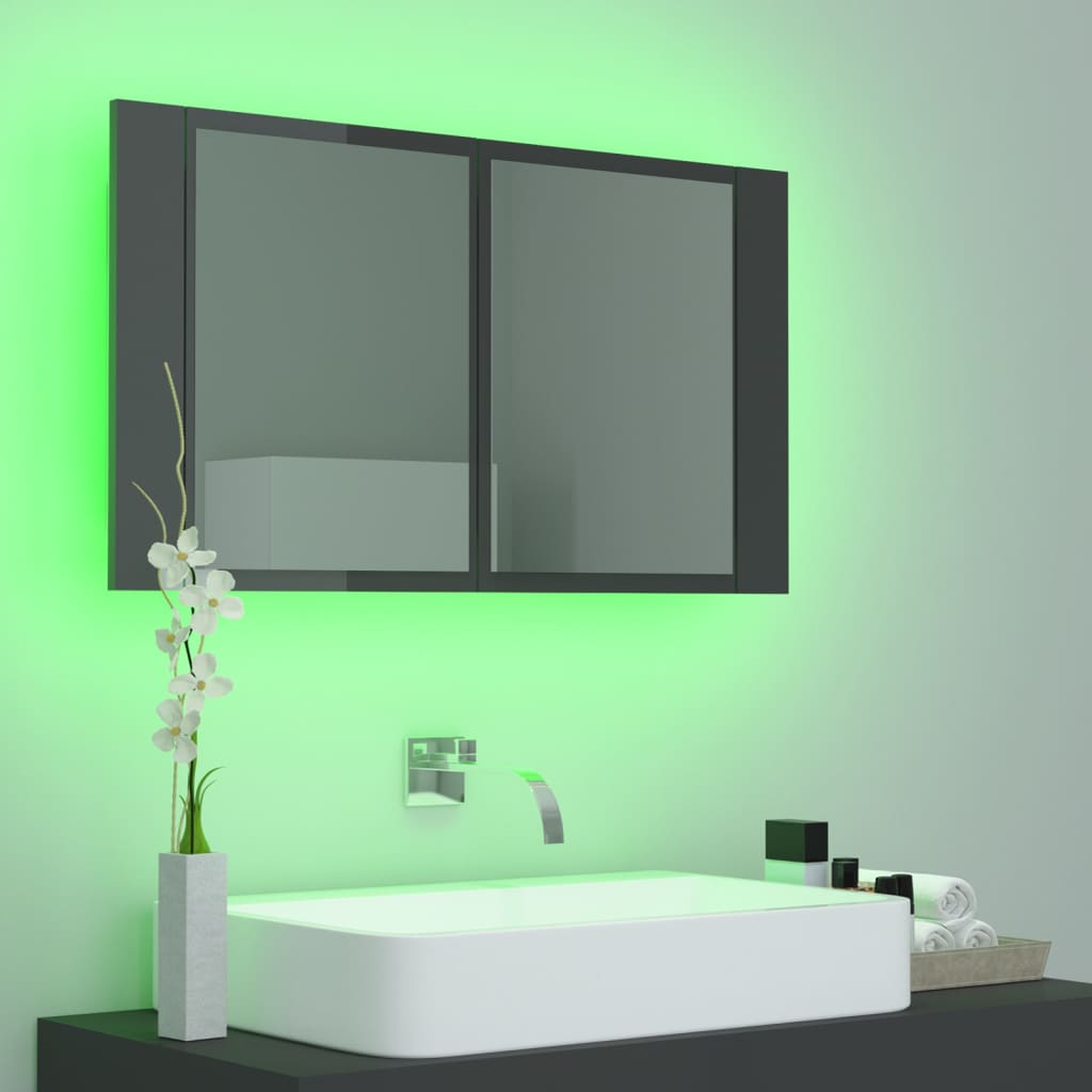Kylpyhuoneen LED peilikaappi korkeakiilto harmaa 80x12x45 cm - Sisustajankoti.fi