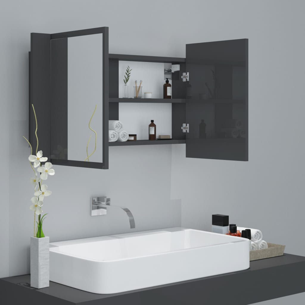 Kylpyhuoneen LED peilikaappi korkeakiilto harmaa 80x12x45 cm - Sisustajankoti.fi