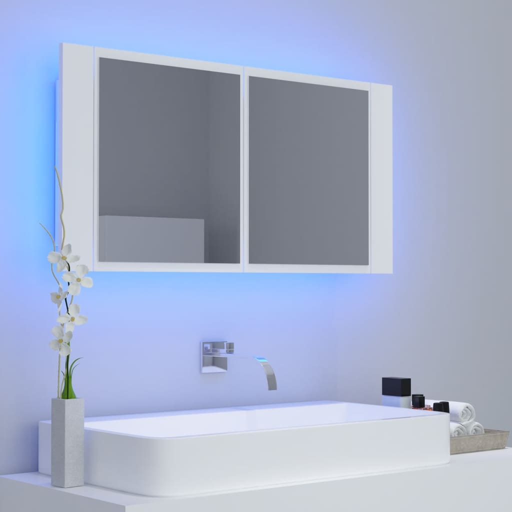 Kylpyhuoneen LED peilikaappi valkoinen 90x12x45 cm - Sisustajankoti.fi