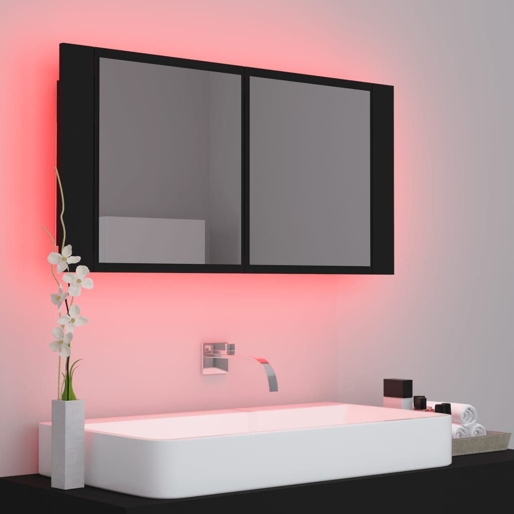 Kylpyhuoneen LED peilikaappi musta 90x12x45 cm - Sisustajankoti.fi
