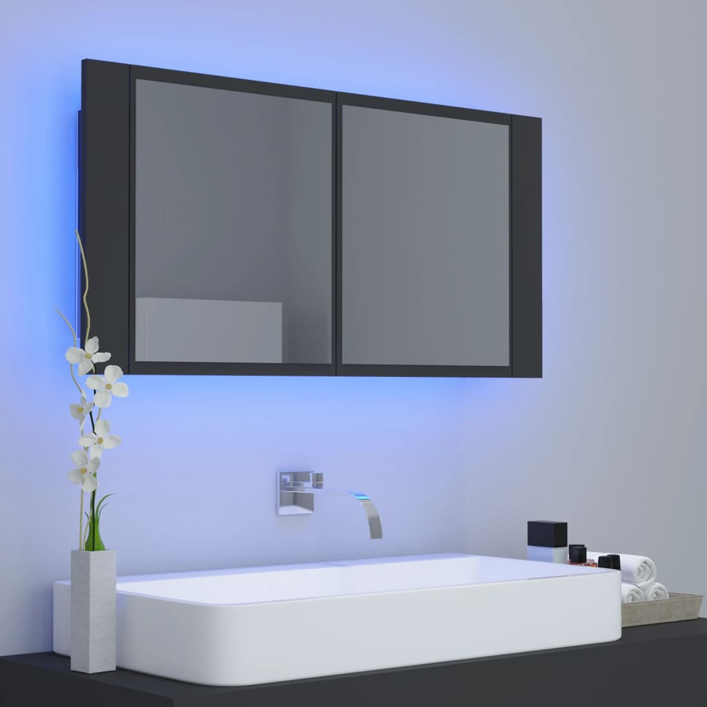 Kylpyhuoneen LED peilikaappi harmaa 90x12x45 cm - Sisustajankoti.fi