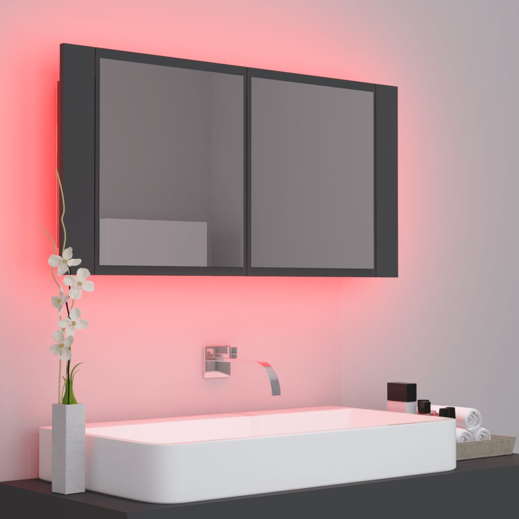 Kylpyhuoneen LED peilikaappi harmaa 90x12x45 cm - Sisustajankoti.fi